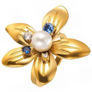 18K Gold Plated Women's Flower Ring Cubic Zirconia Waterproof Hypoallergenic